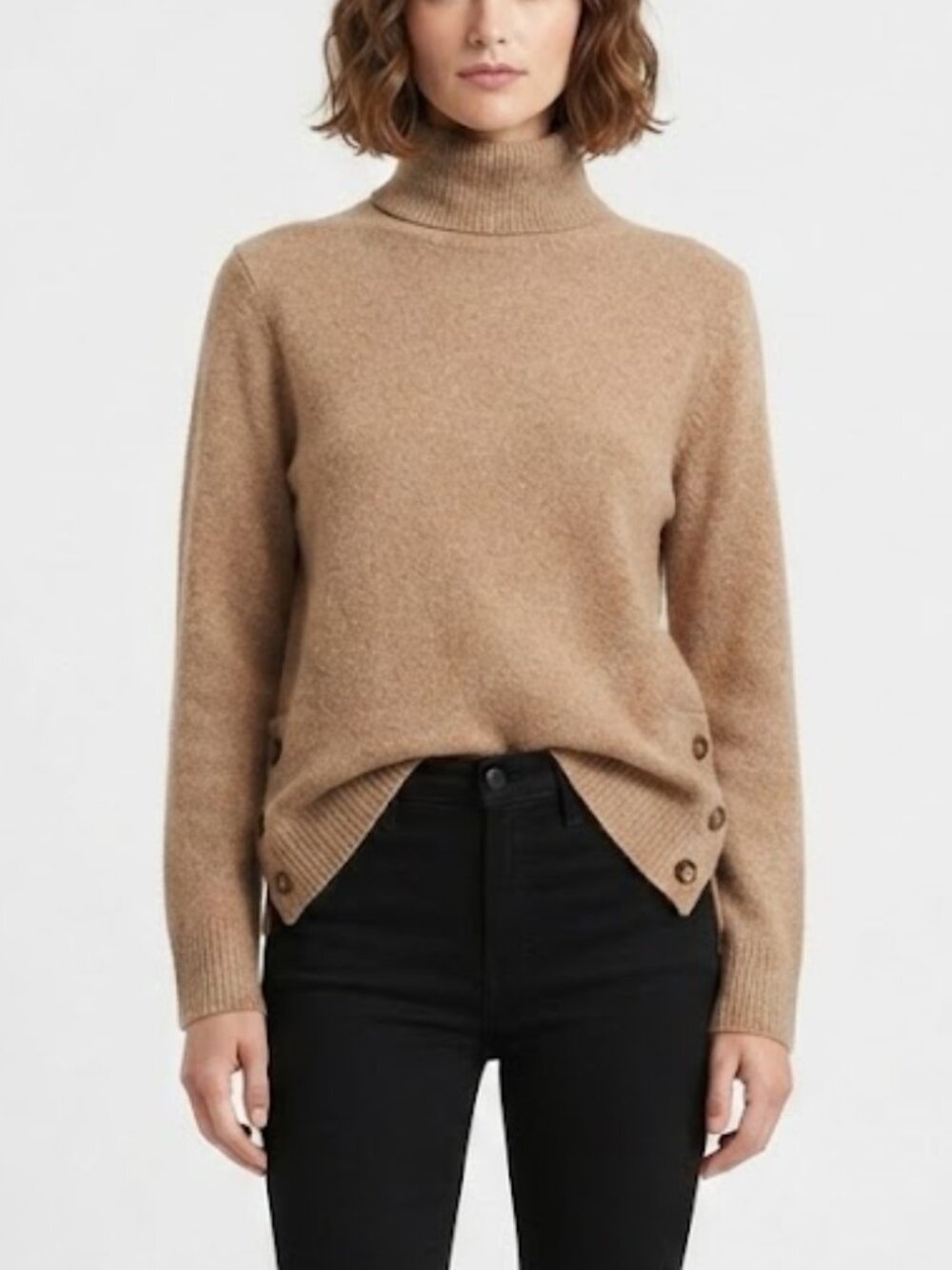 J.Crew Factory Button Turtleneck Extra Soft Wool Blend Heather Mushroom Size M